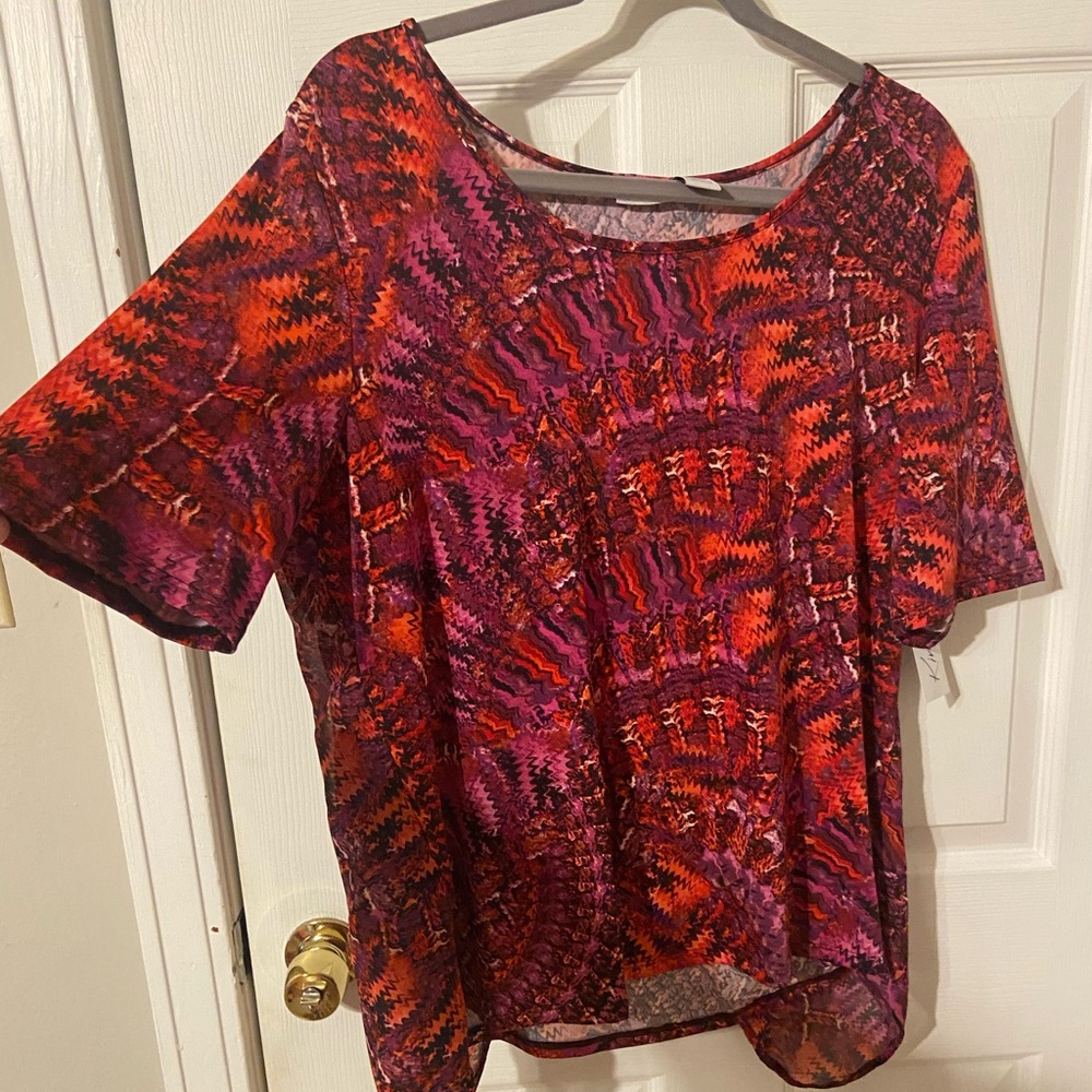 Kim Rogers Red and Pink Boxy Blouse Large